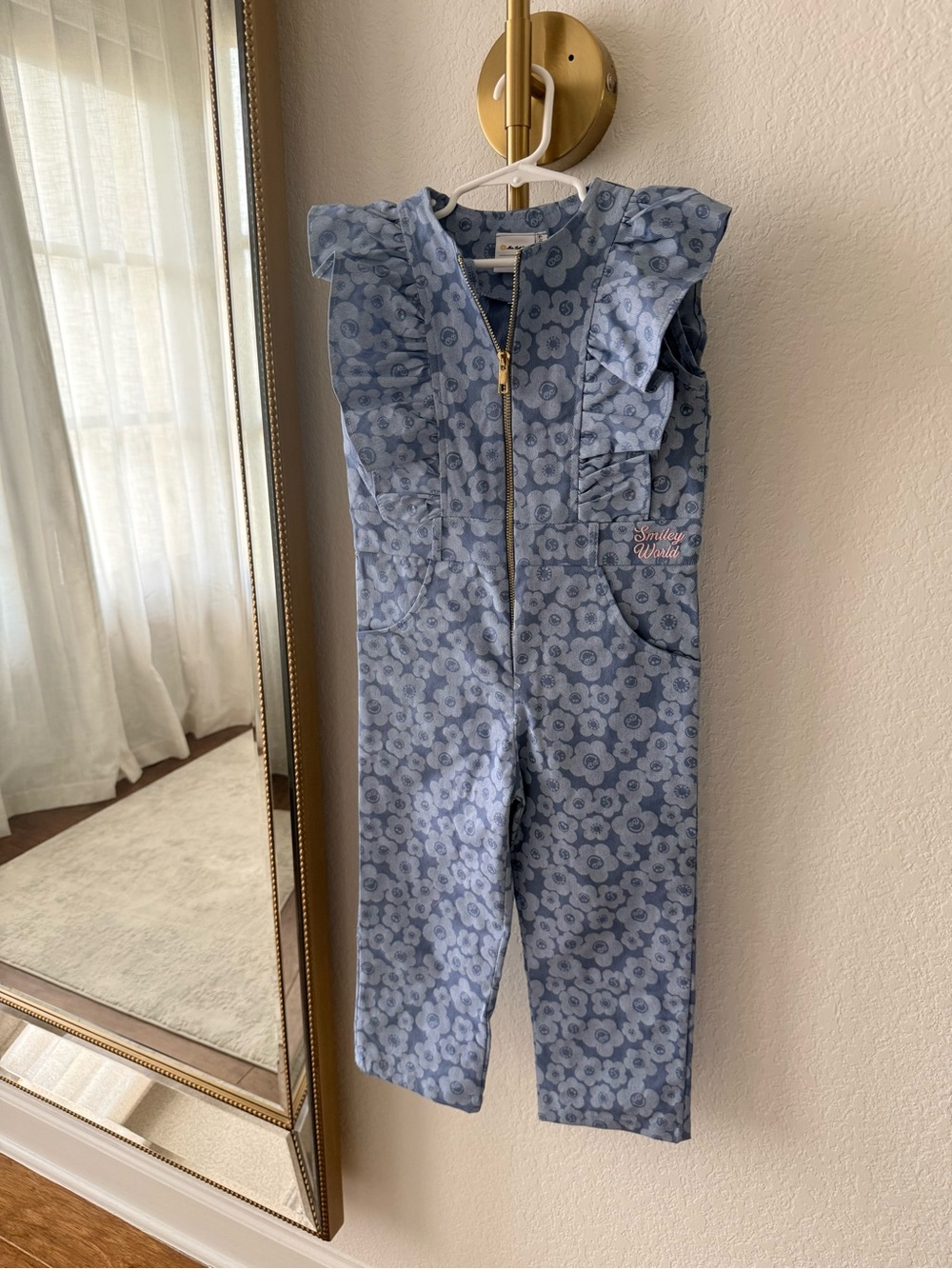 Smiley World Girls' Blue Floral One-Piece Jumpsuit